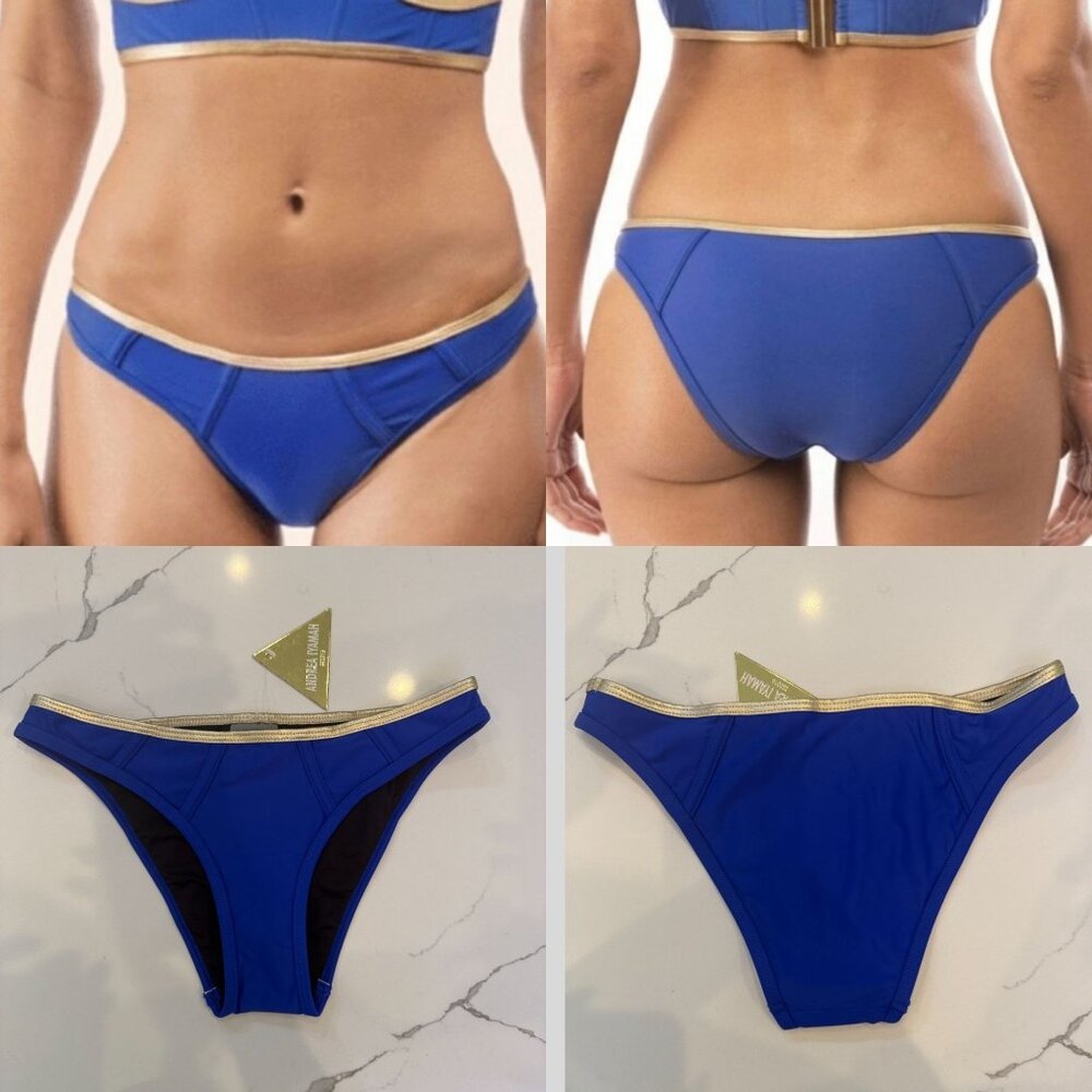 NWT Andrea Iyamah‎ Deshi Bikini Bottom Blue & Gold Swimwear Size M